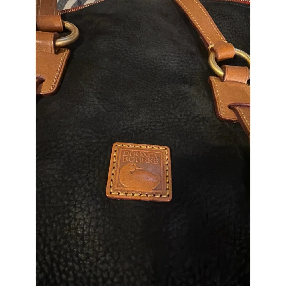 Dooney & Bourke Black Florentine Leather Satchel Bag Ginger Trim Tassel Large